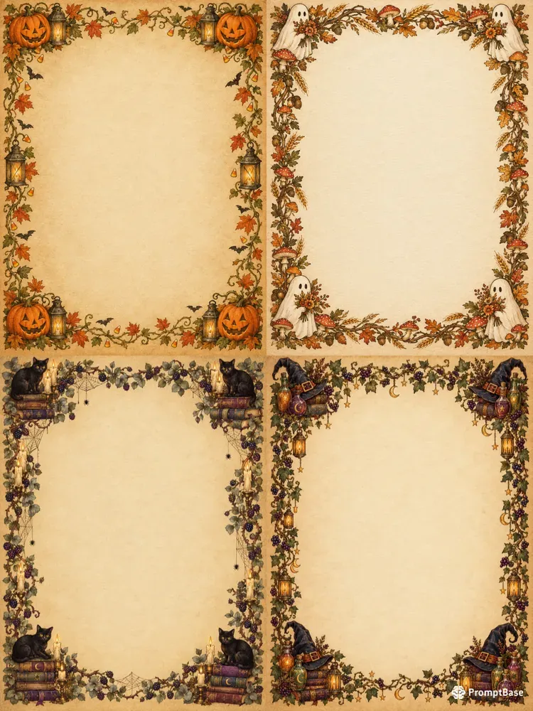 Vintage Halloween Journal Page Borders