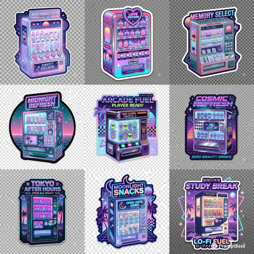 Retro Japanese Vending Machine Stickers