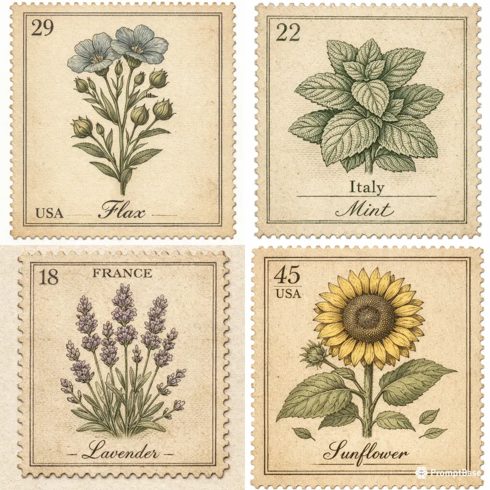 Vintage Botanical Postage Stamps