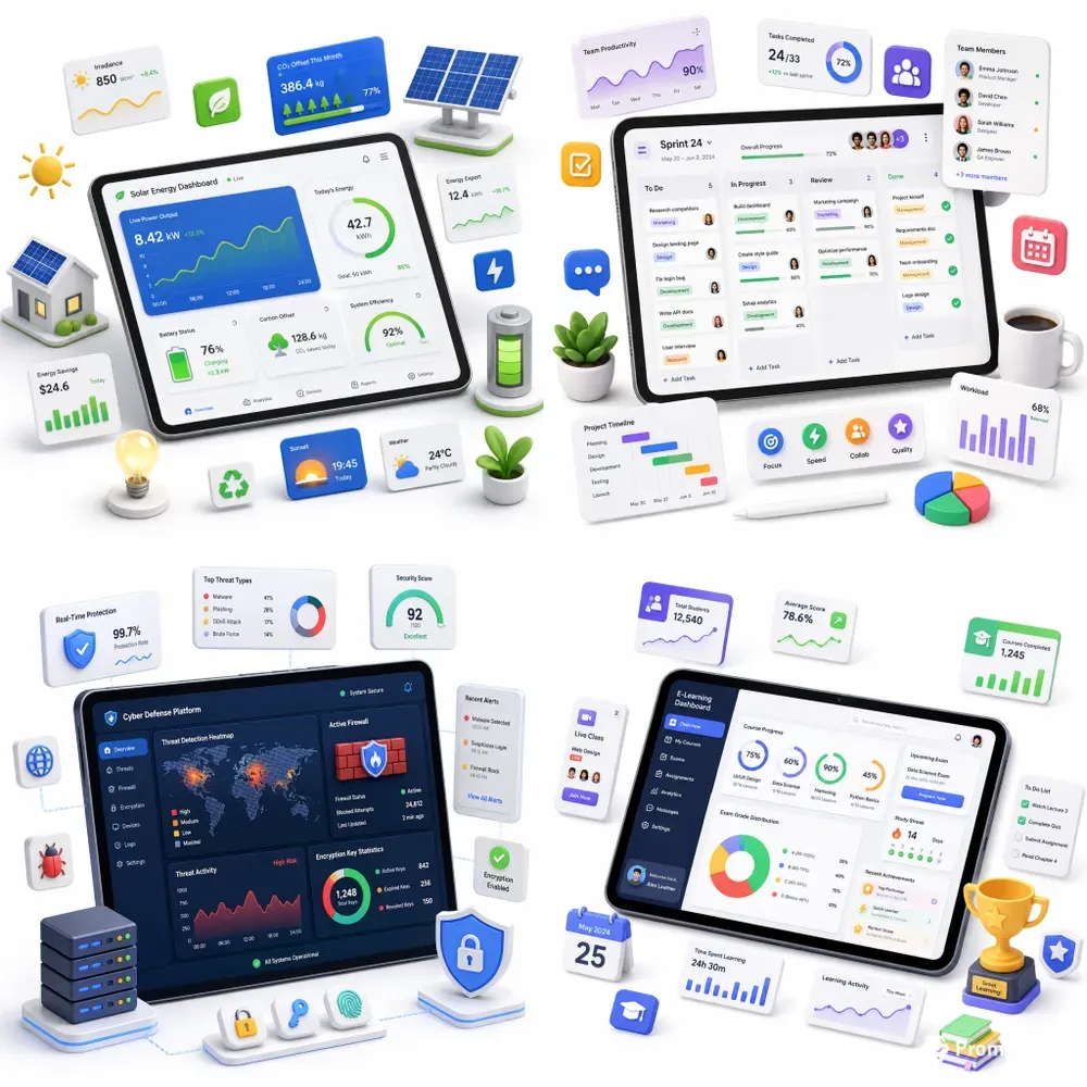 3D Isometric UI Dashboards