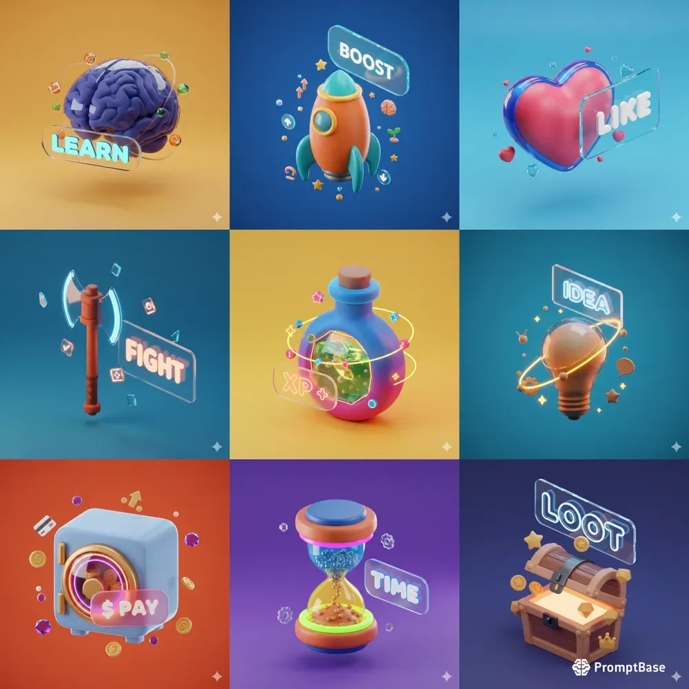 3D Claymorphism Game Assets