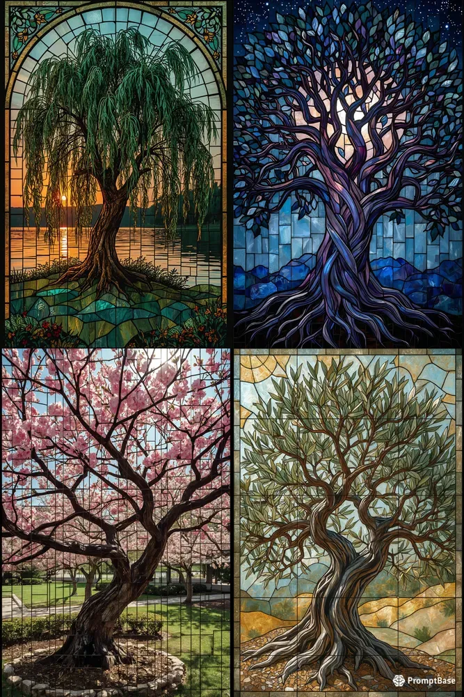 Seamless Art Nouveau Glass Trees