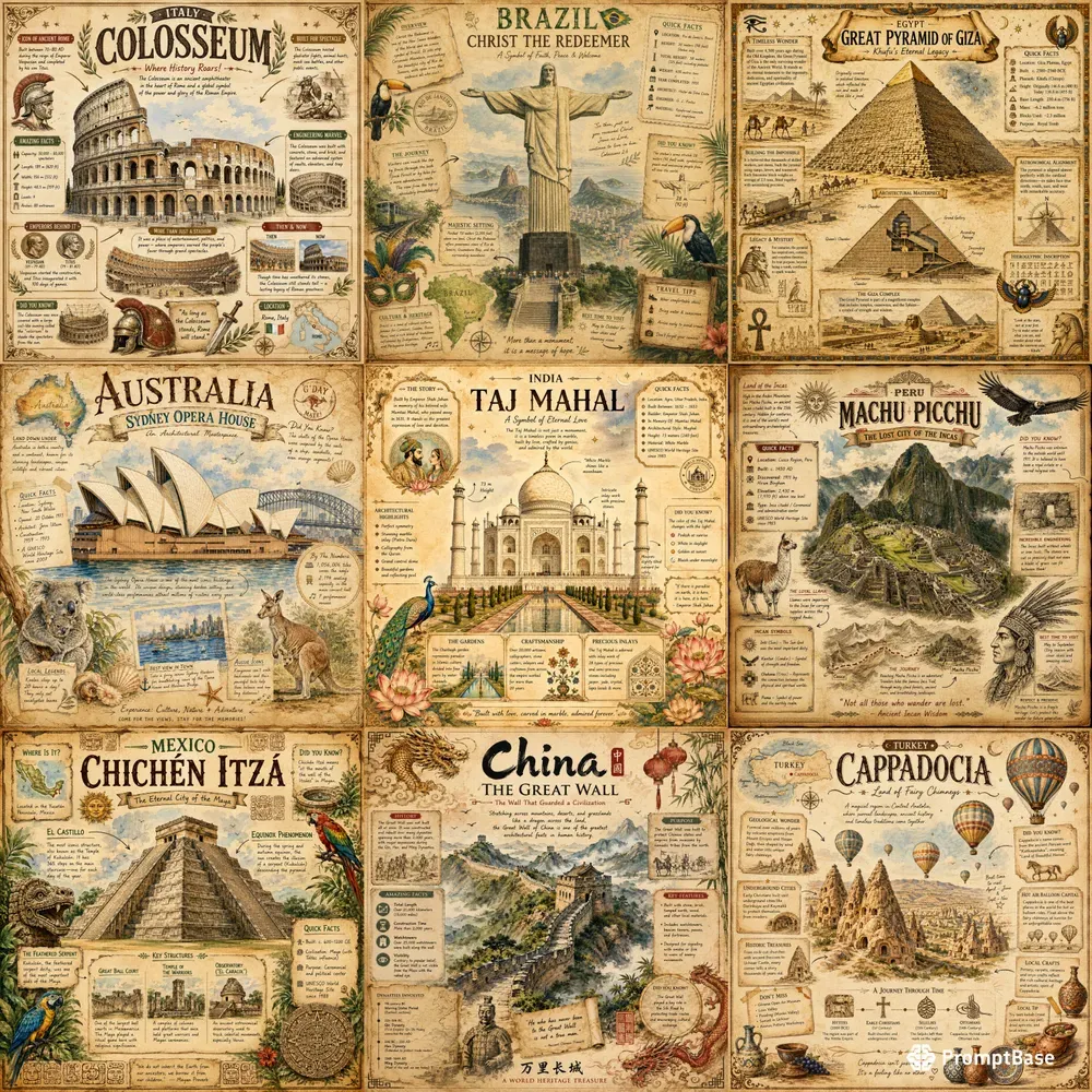 Vintage Travel Facts Poster Packs