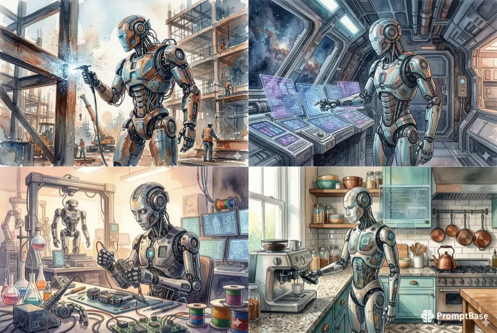 Watercolor Industrial Domestic Robots