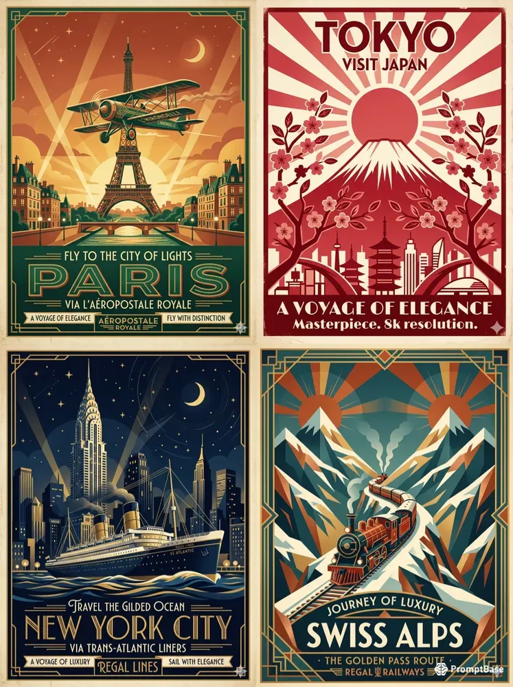 Premium Vintage Art Deco Travel Posters