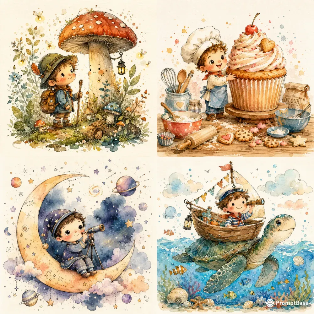 Whimsical Watercolor Character Art