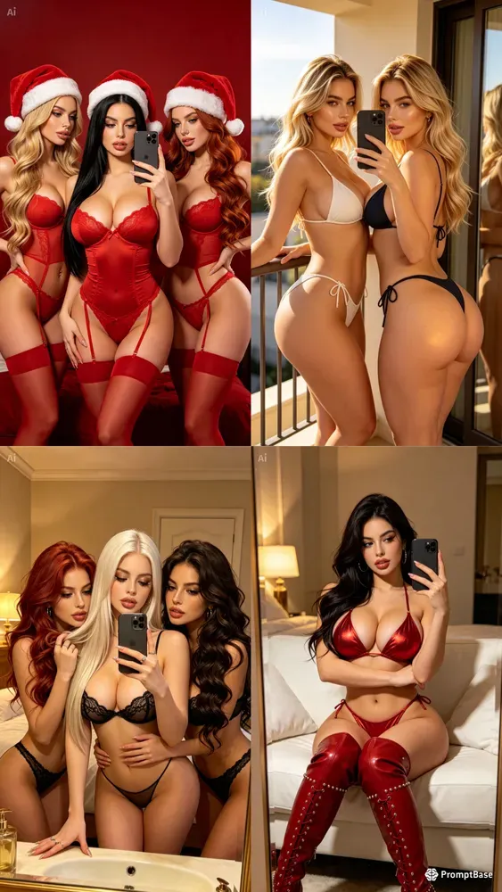Photoreal Triple Mirror Girl Selfies