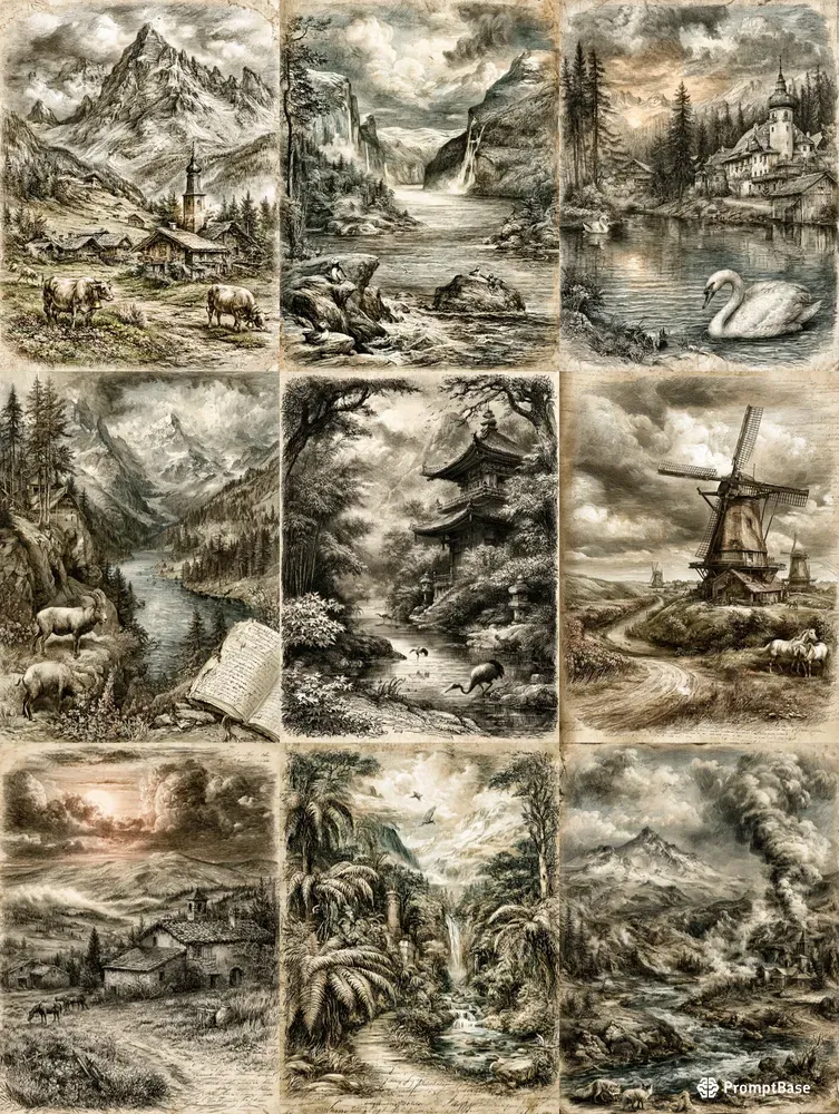 Vintage European Views Wall Art