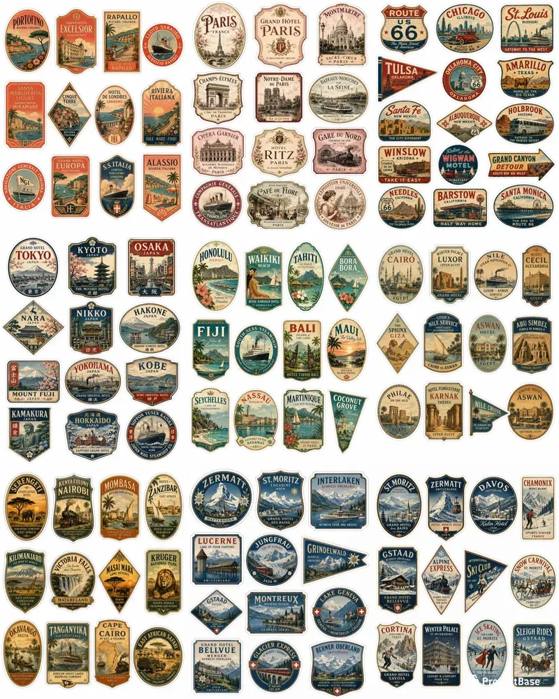 Vintage Luggage Sticker Packs