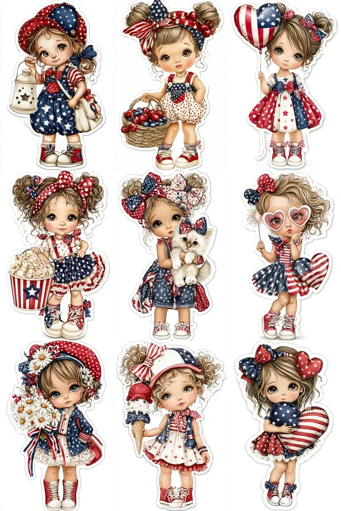 Cute Patriotic Girl Sticker Cliparts