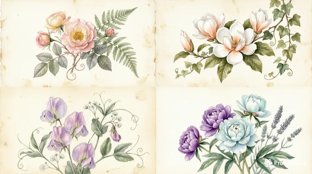 Romantic French Botanical Watercolors