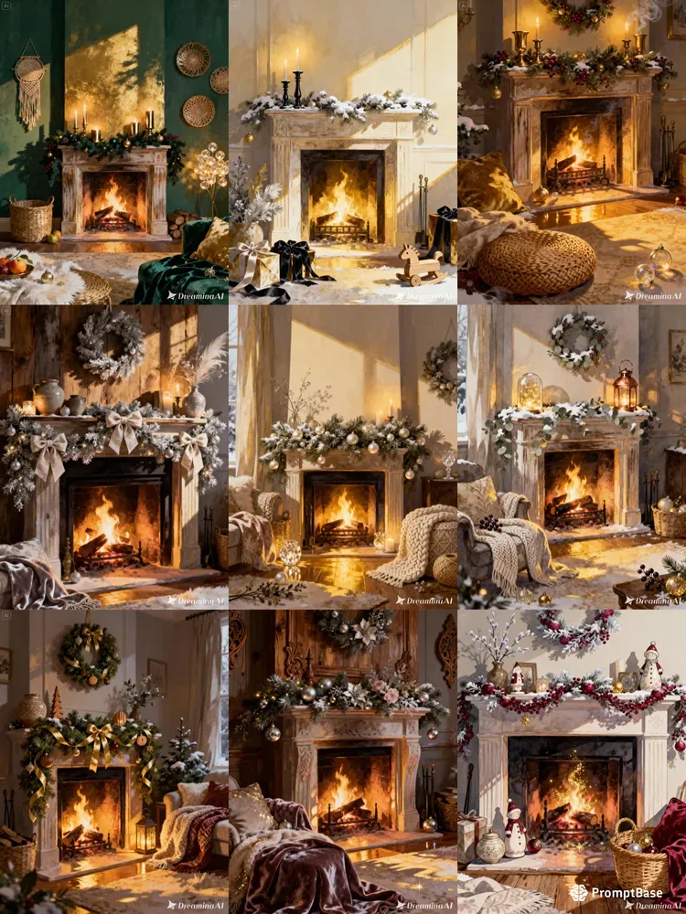 Cozy Christmas Fireplace Illustrations