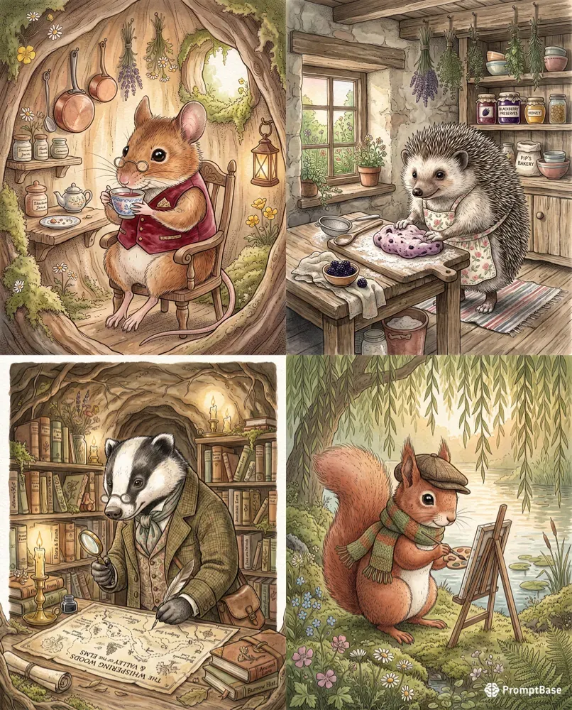 Vintage Animal Storybook Watercolor Art