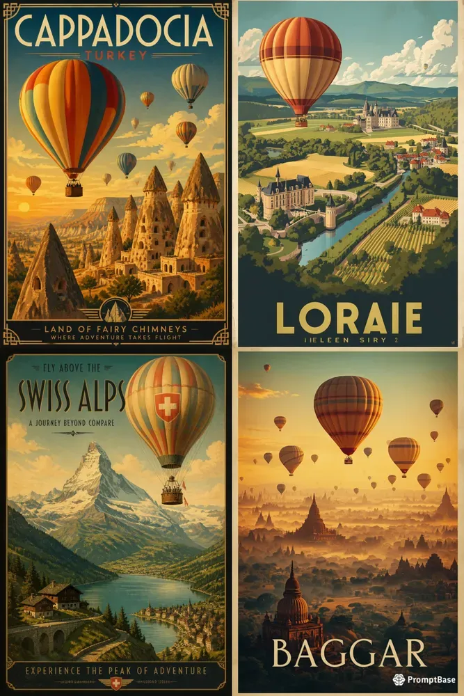 Vintage Hot Air Balloon Travel Posters