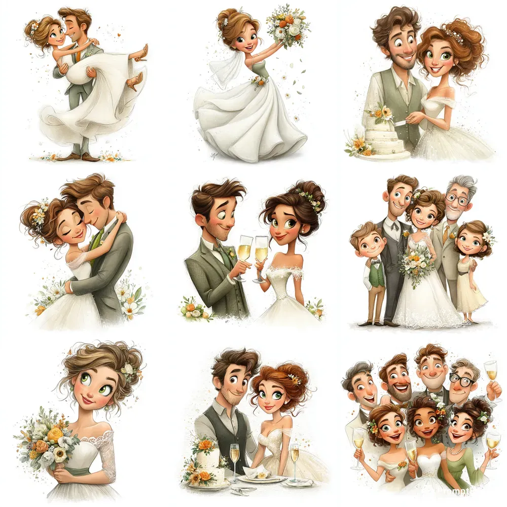 Watercolor Wedding Scenes Clipart