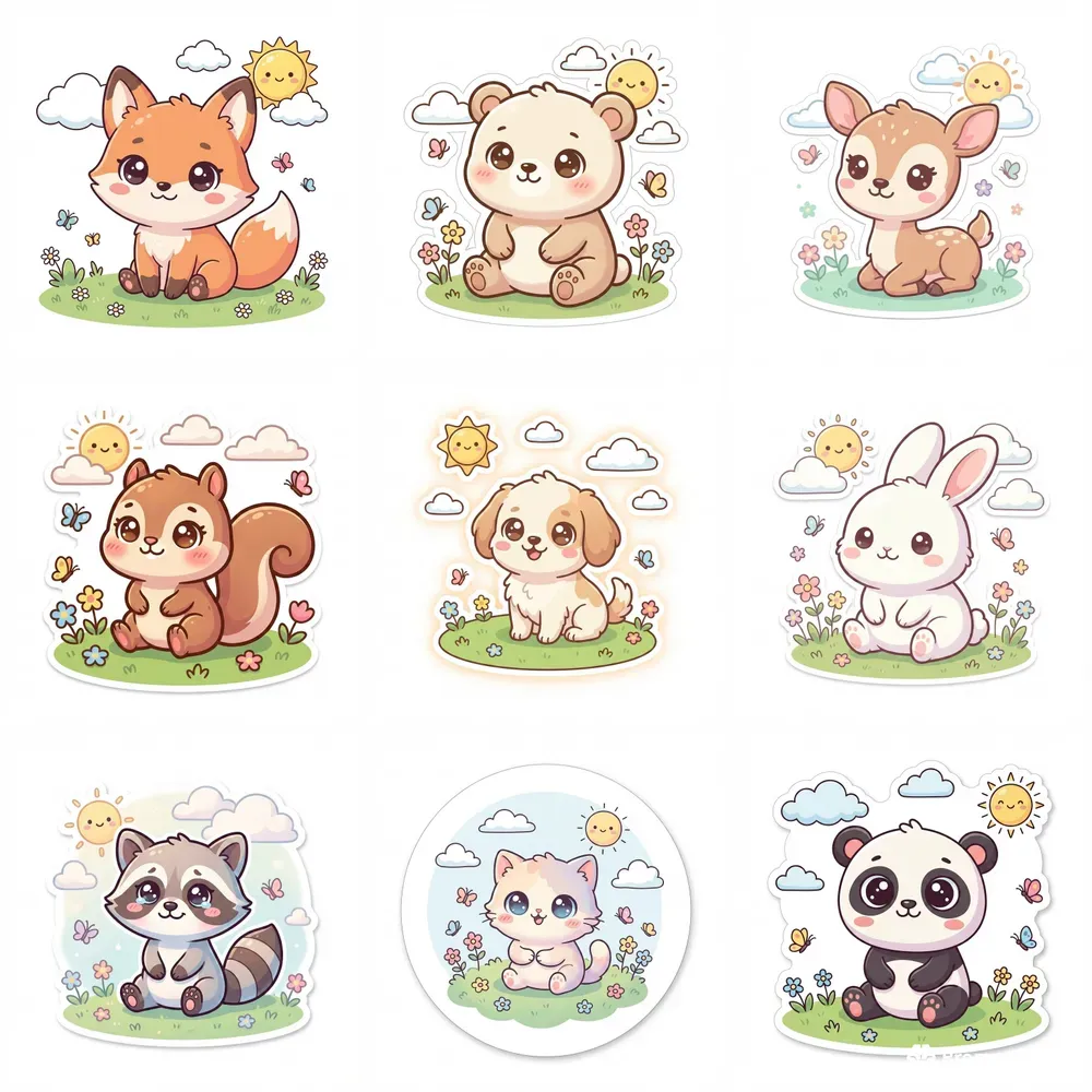Cute Kawaii Animal Sticker Illustrations