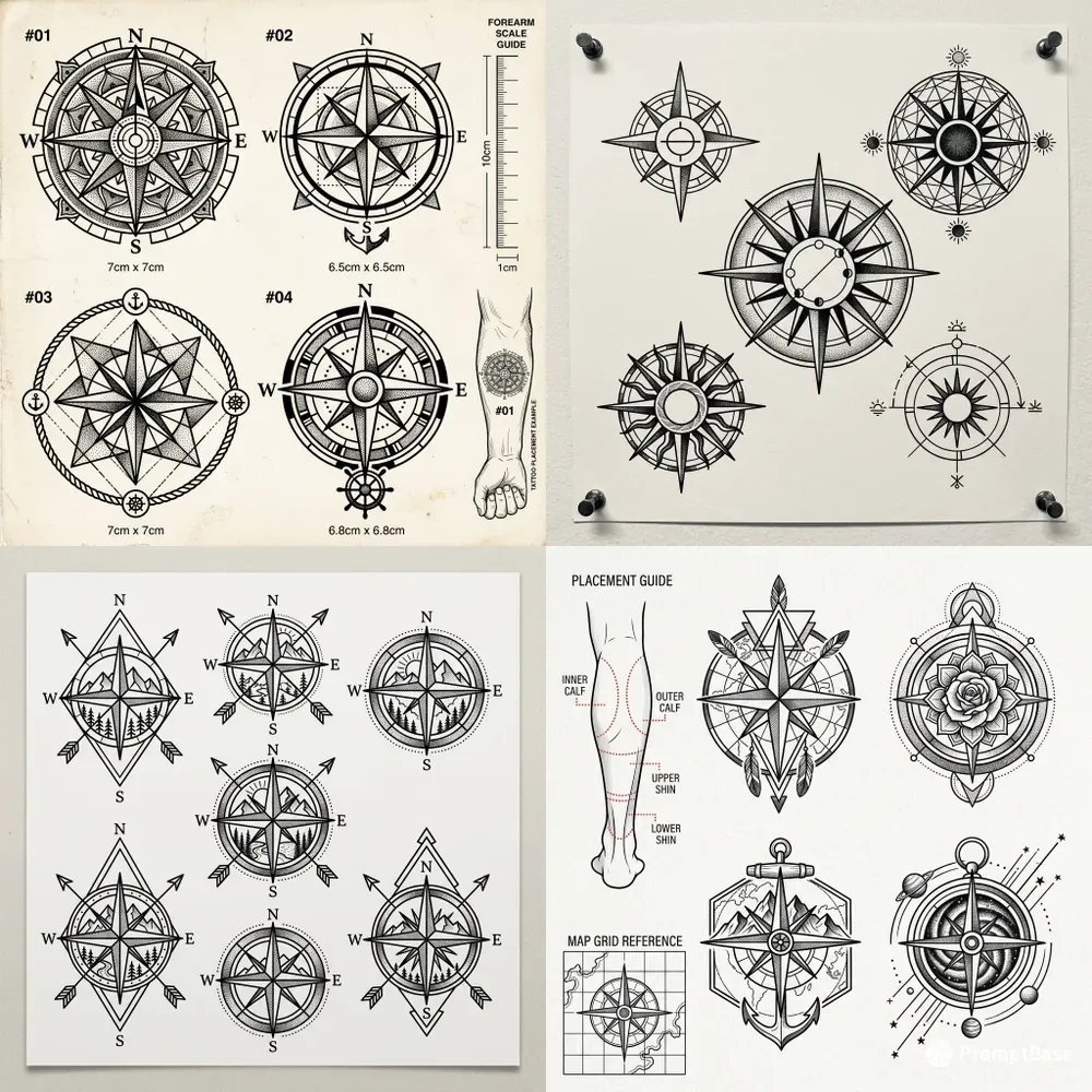 Compass Tattoo Sheets
