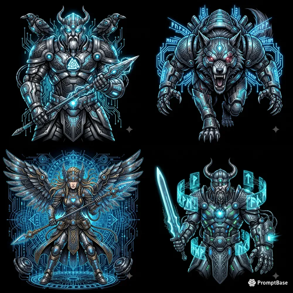 Cyber Viking Mythology Tshirt Designs