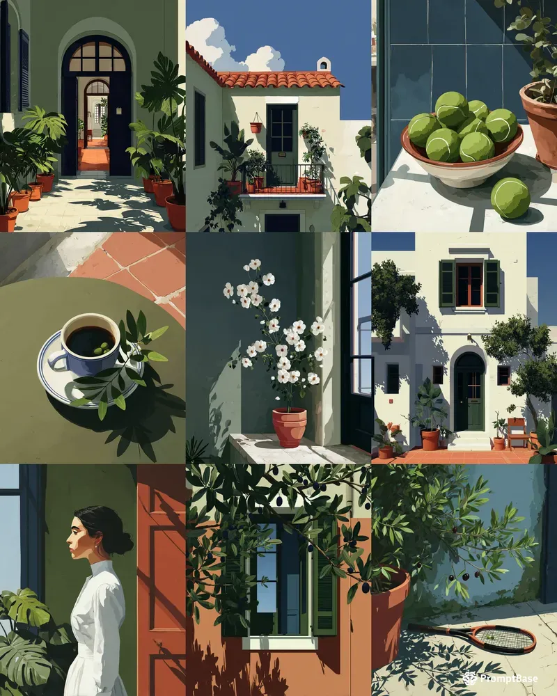 Sunlit Mediterranean Illustration Style