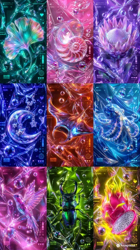 Cyber Kawaii Iridescent Backgrounds