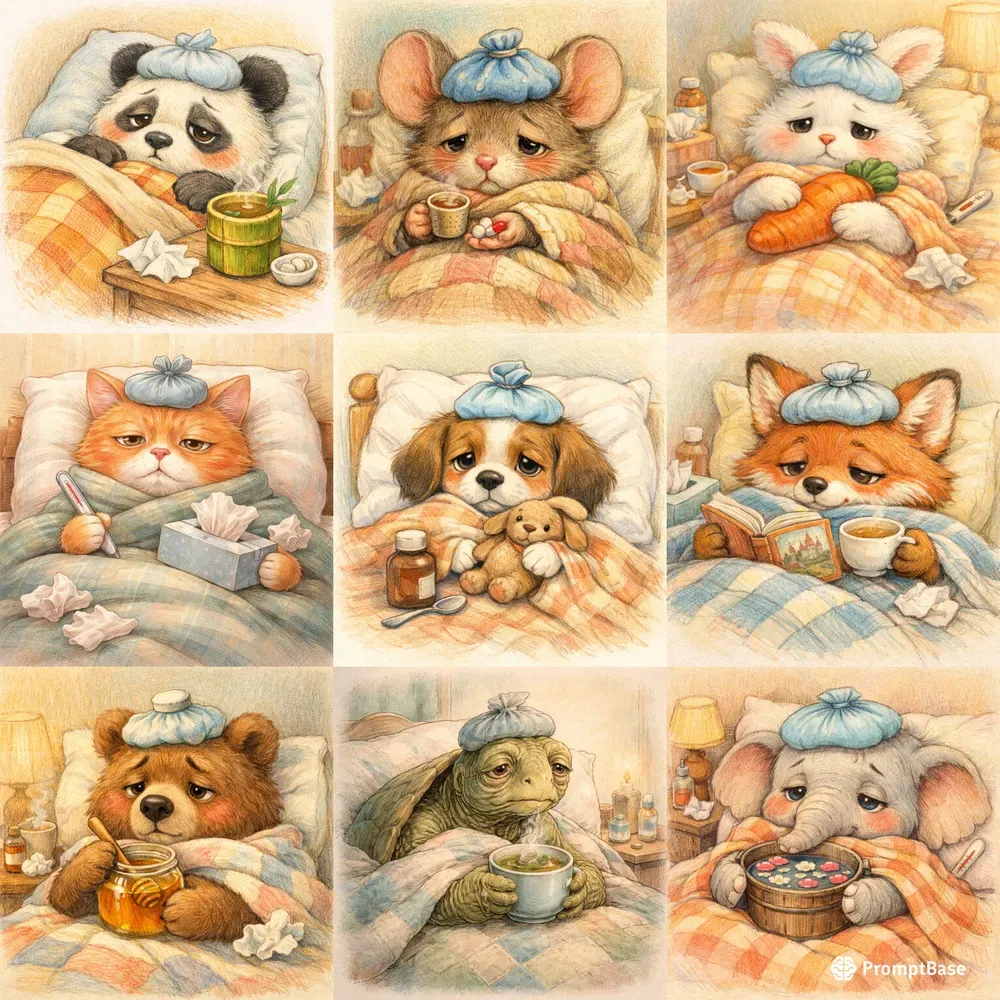 Whimsical Sick Animal Illustrations