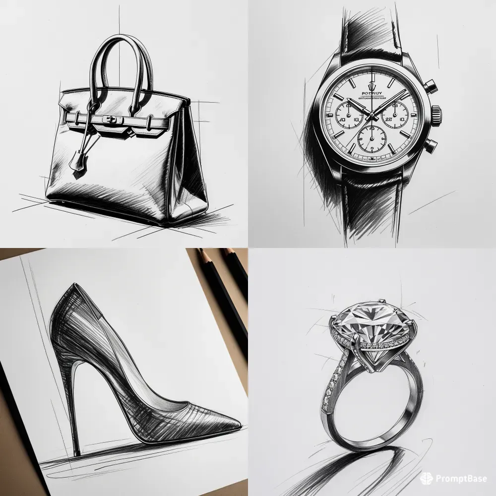 Luxury Fashion Product Pencil Sketches