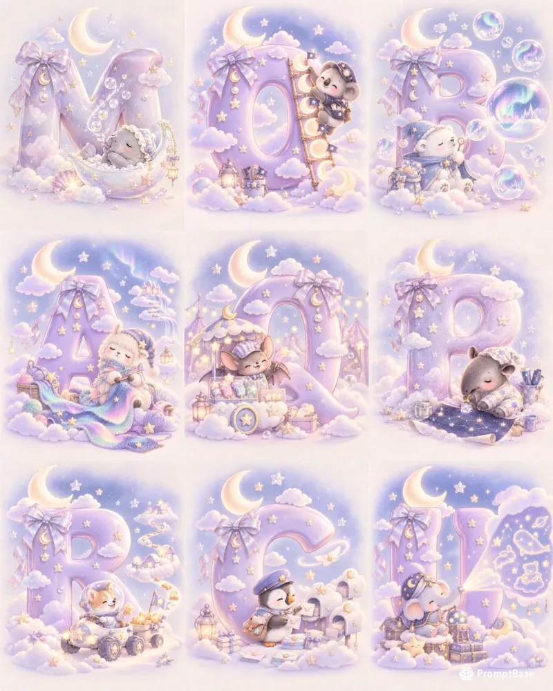 Kawaii Baby Night Nursery Letter Art
