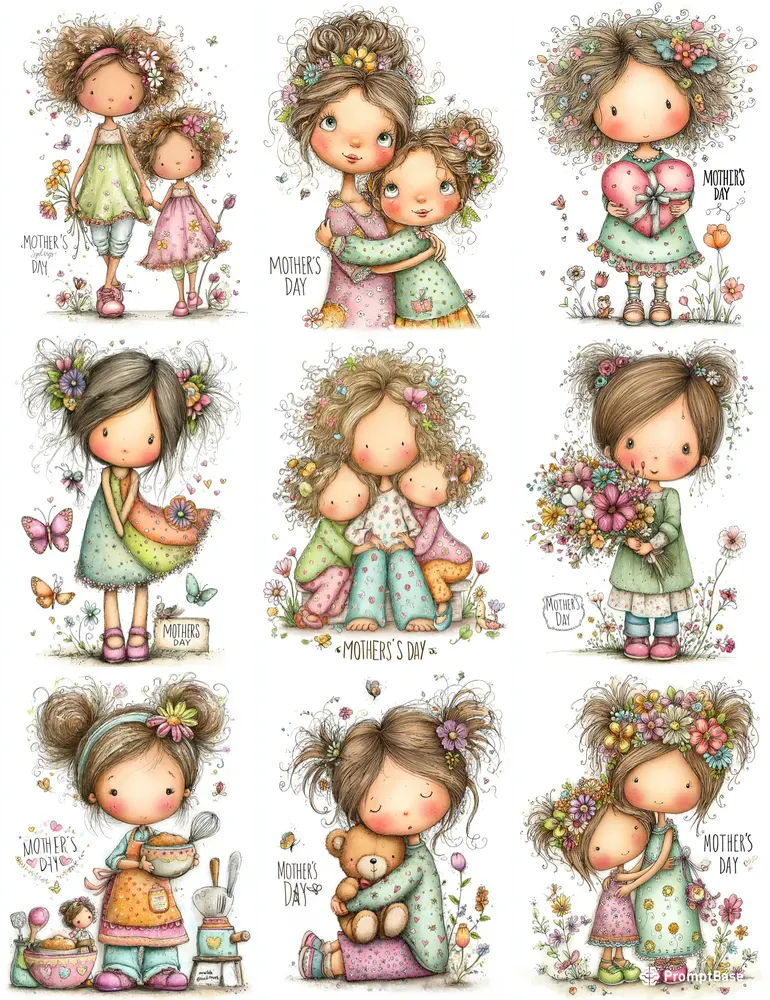 Mother Day Spring Girl Character Clipart