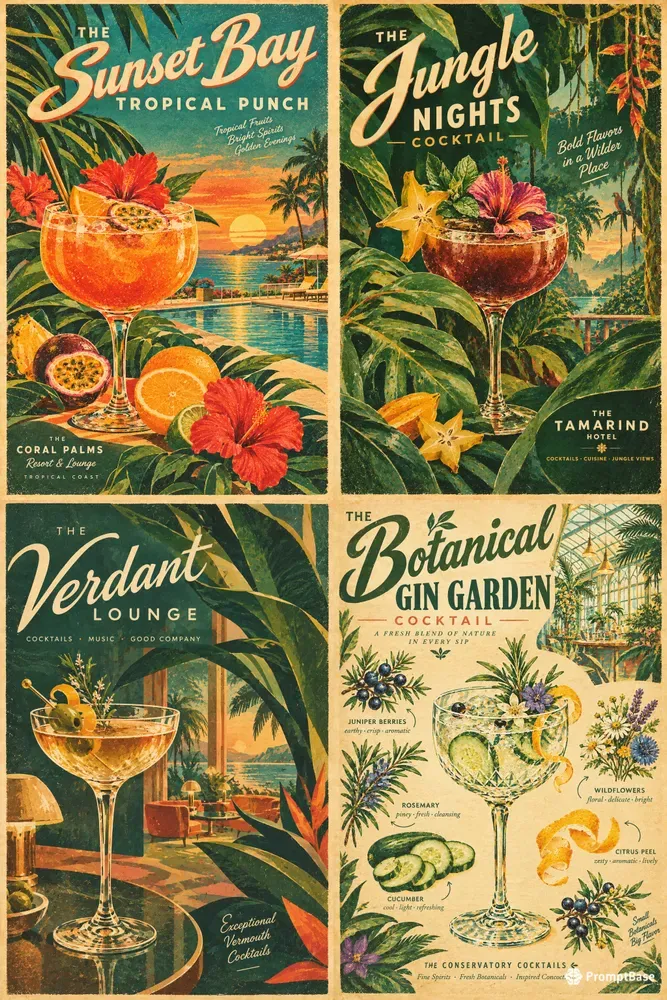 1960s Botanical Cocktail Posters