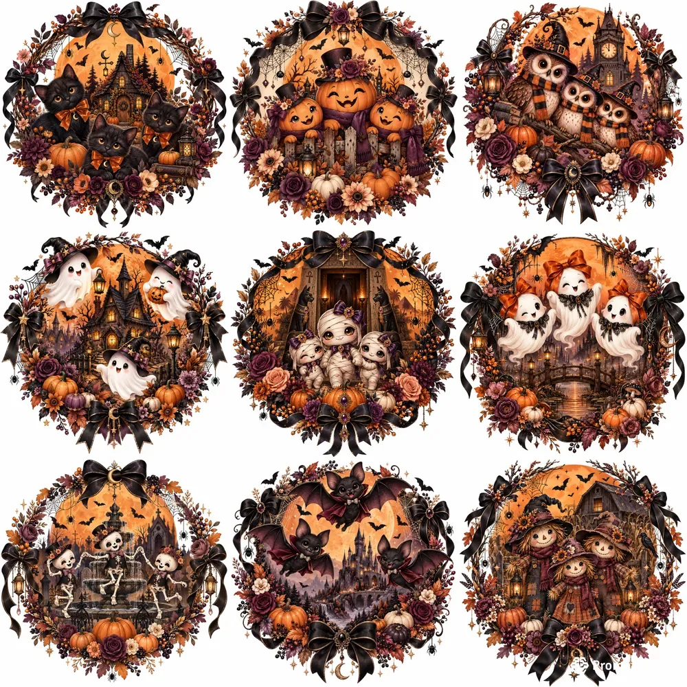 Cute Halloween Ghost Wreaths Clipart