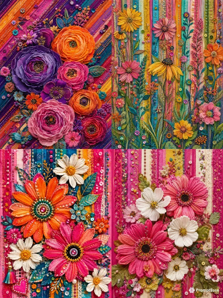 Boho Fabric Floral Mixed Media