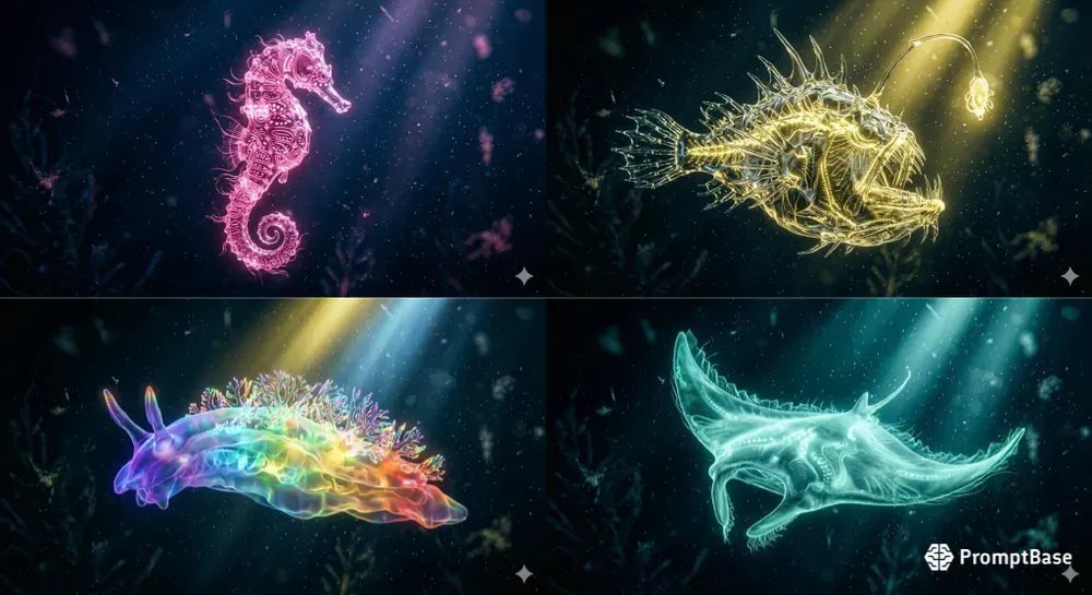 Ethereal Bioluminescent Underwater Creatures