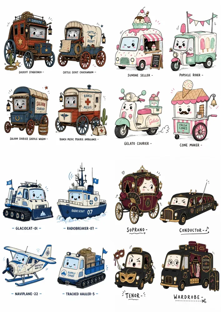 Cute Anthropomorphic Transport Cliparts