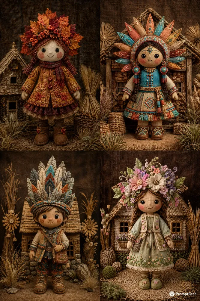 Handcrafted Folk Doll Portraits
