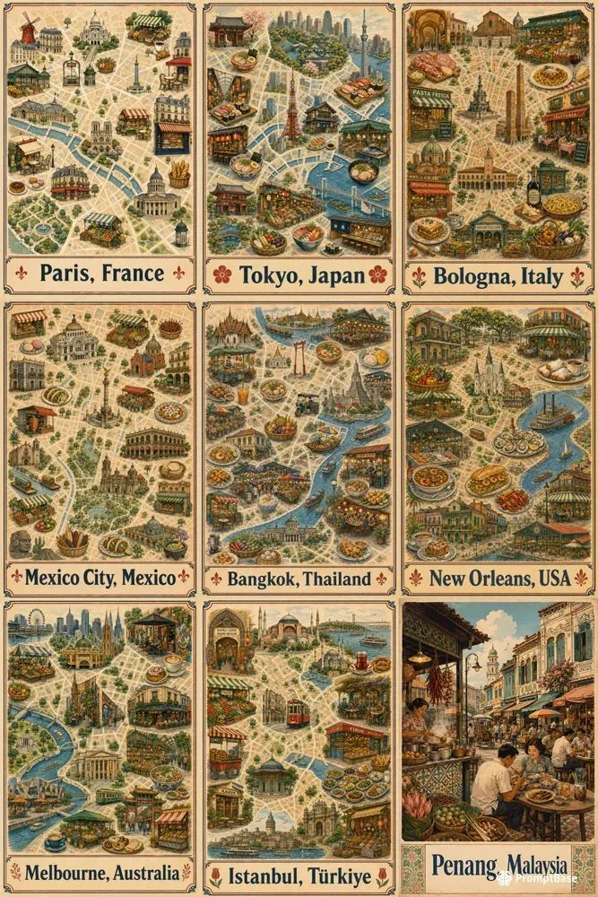 Food Capital Travel Map Posters