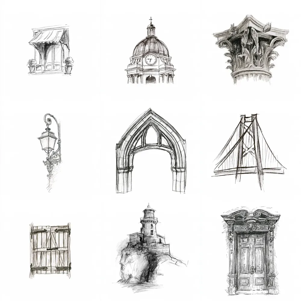 Charcoal Handdrawn Architectural Icons