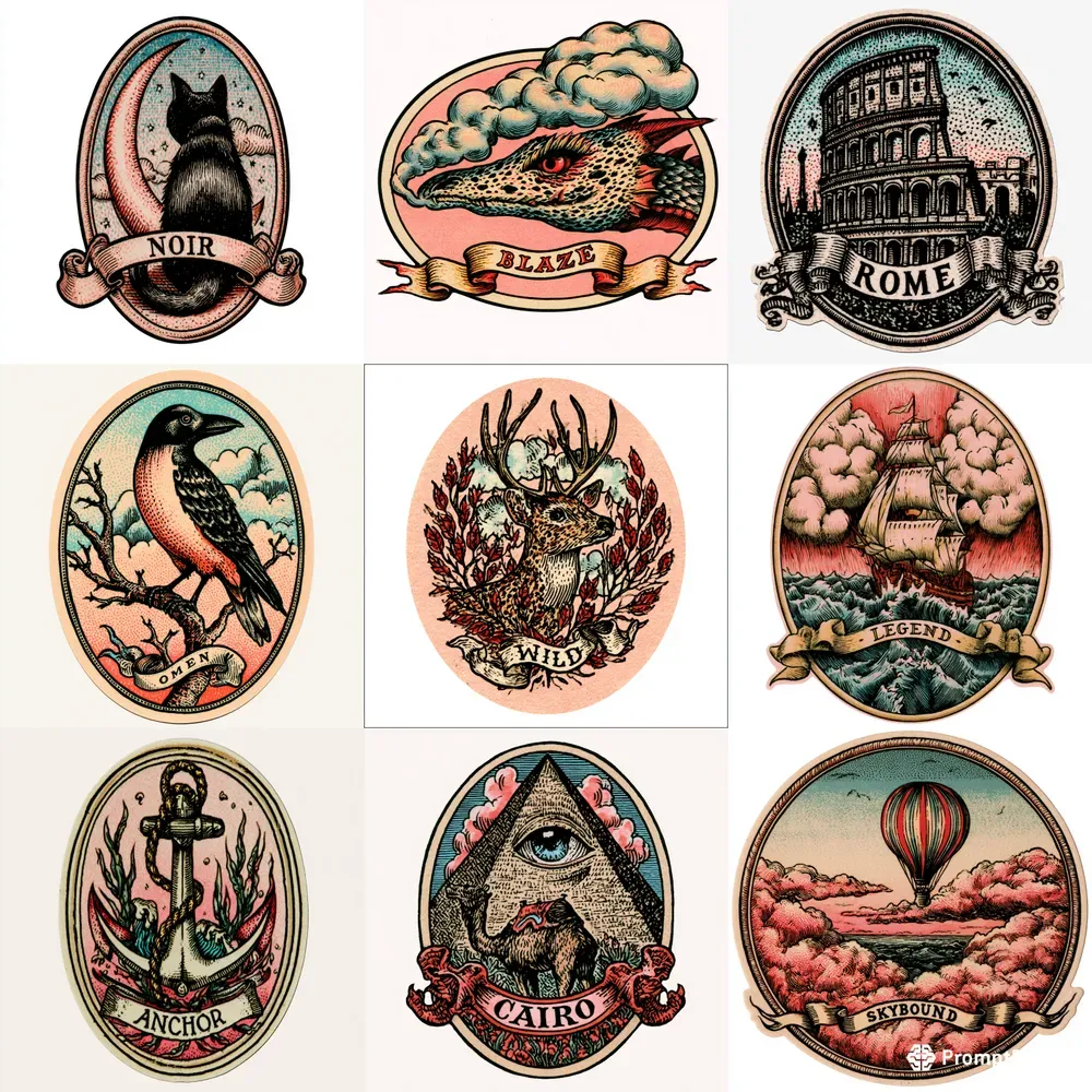 Vintage Tattoo Emblem Stickers