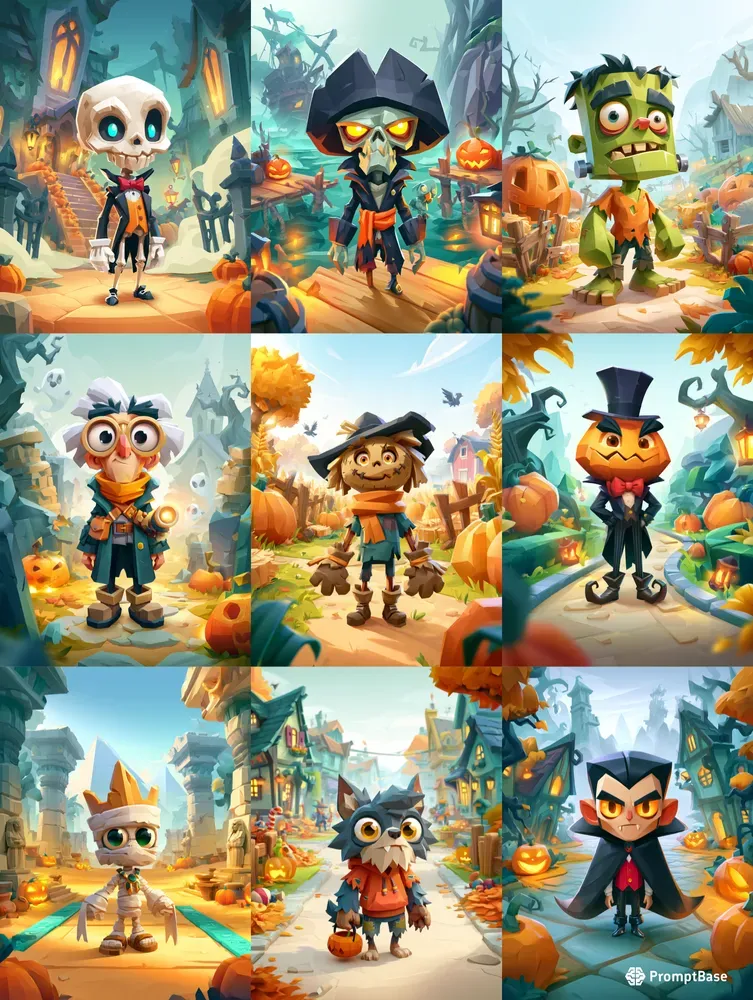 Whimsical 3D Halloween Characters