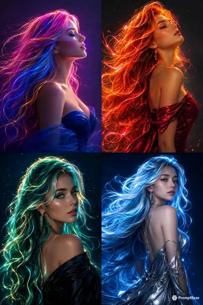 Neon Rainbow Hair Glamour Portraits