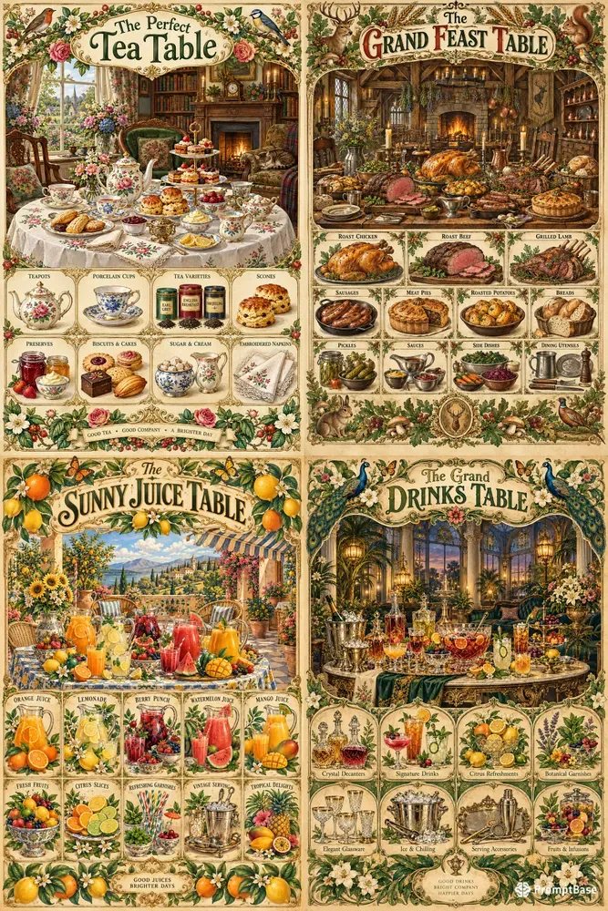 Whimsical Vintage Table Posters