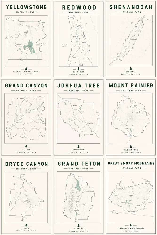 Minimal Line Art National Parks Posters