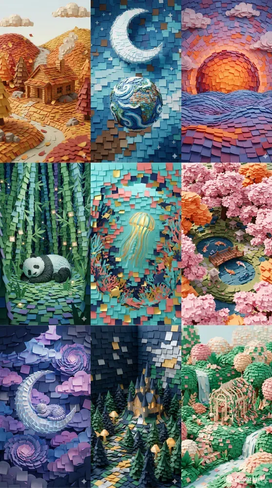 3D Sticky Note Papercraft Wallpapers