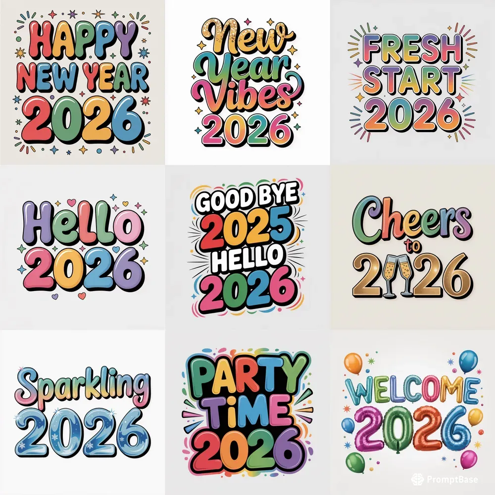 2026 Colorful New Year Texts