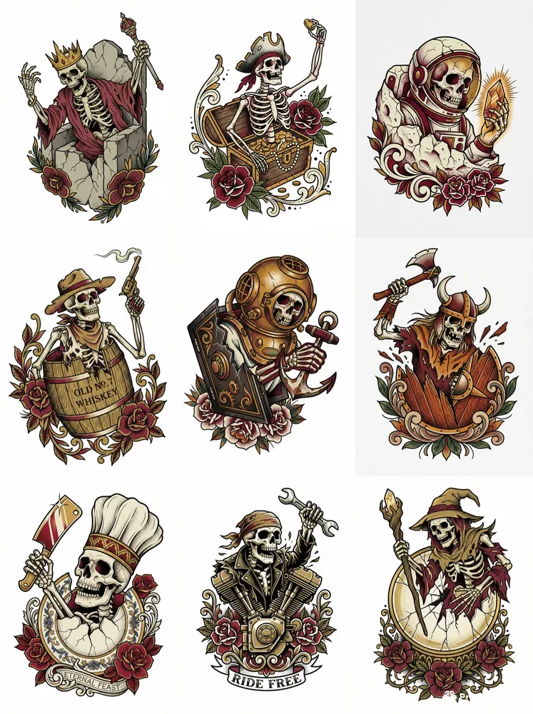 Skeletons With Various Occupations