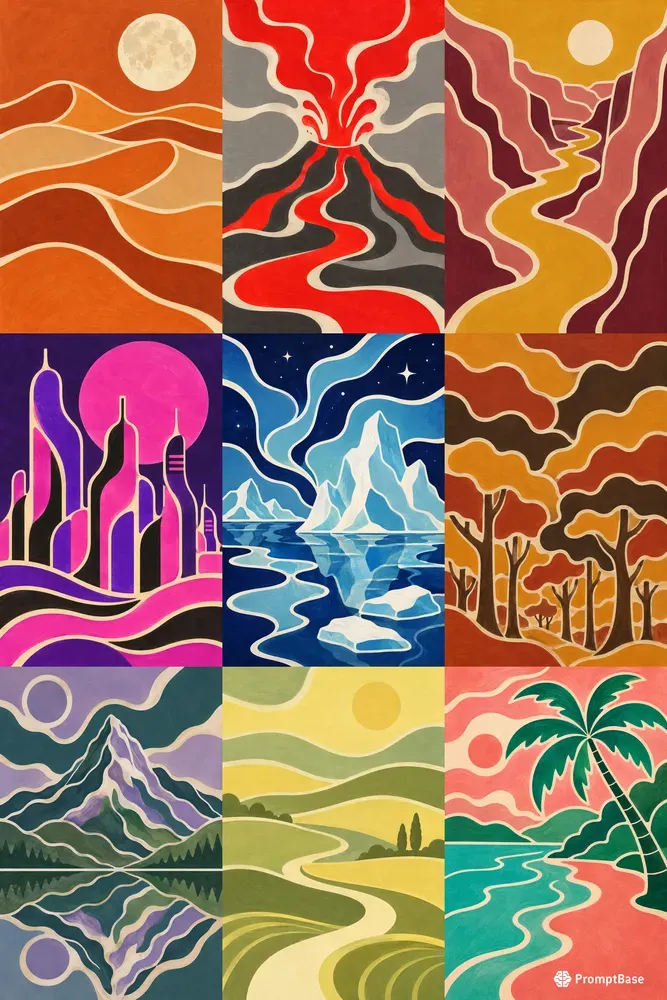 Retro Abstract Wavy Landscapes