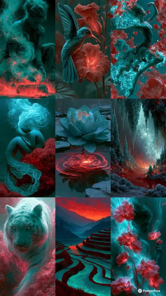 Luminous Teal Crimson Energies