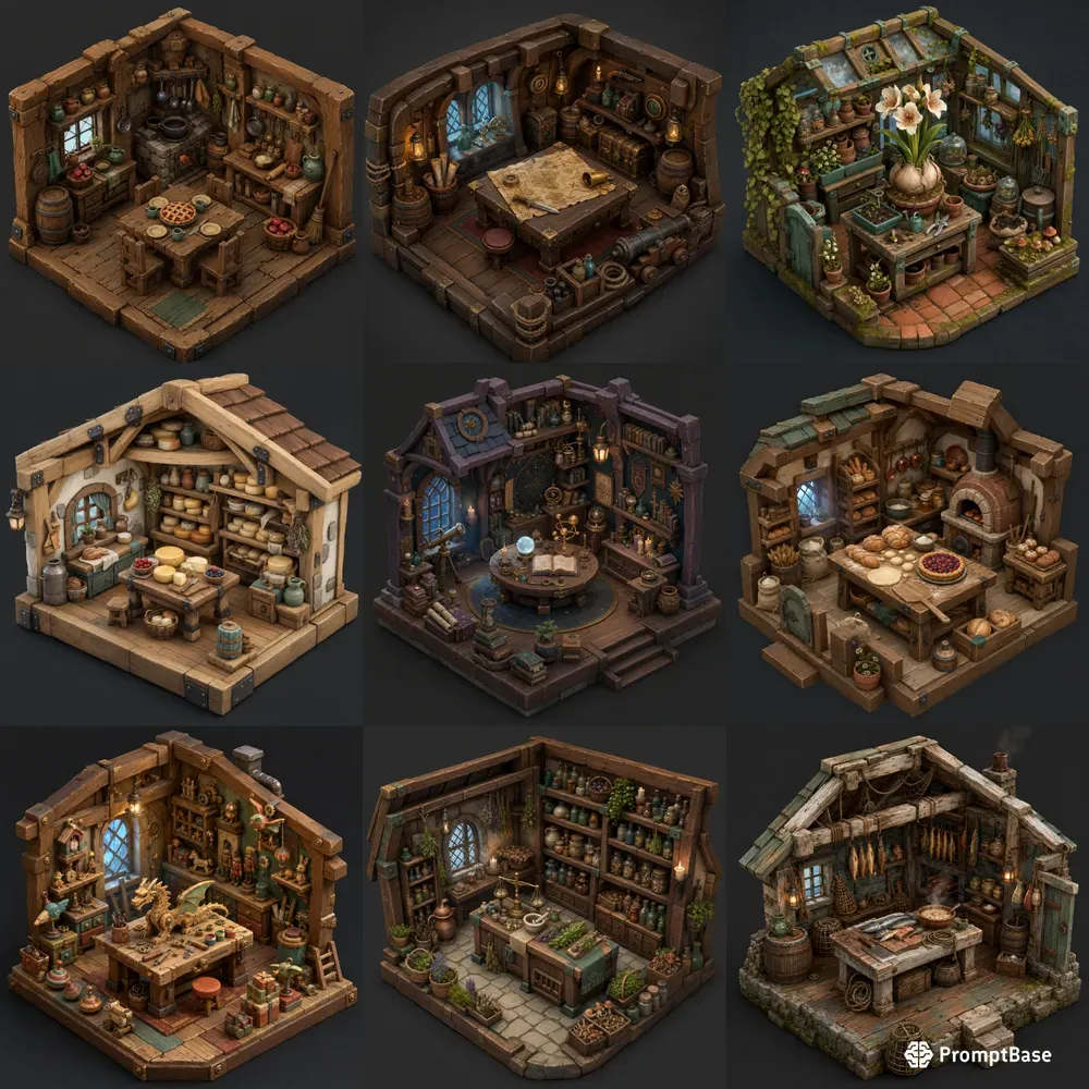 Fantasy Isometric 3D Room Dioramas