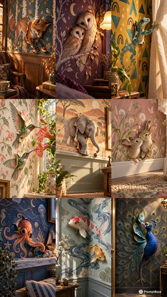 Animals Emerging From Wallpaper