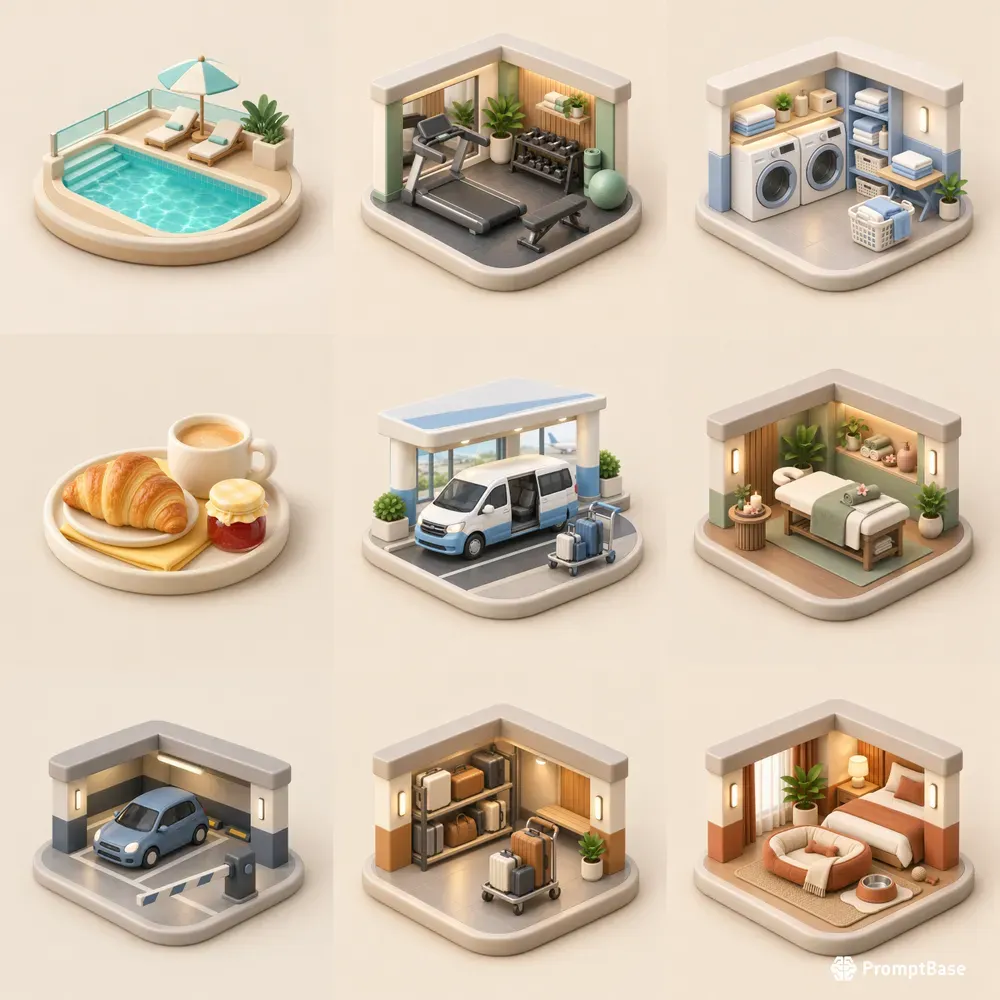 Hotel Amenity Isometric Icon Packs