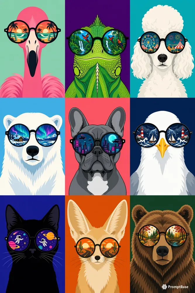 Retro Animal Sunglass Reflections